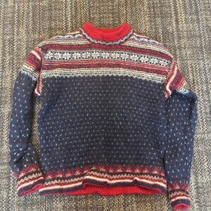 Land’s End Red and Blue Wool Patterned Sweater
